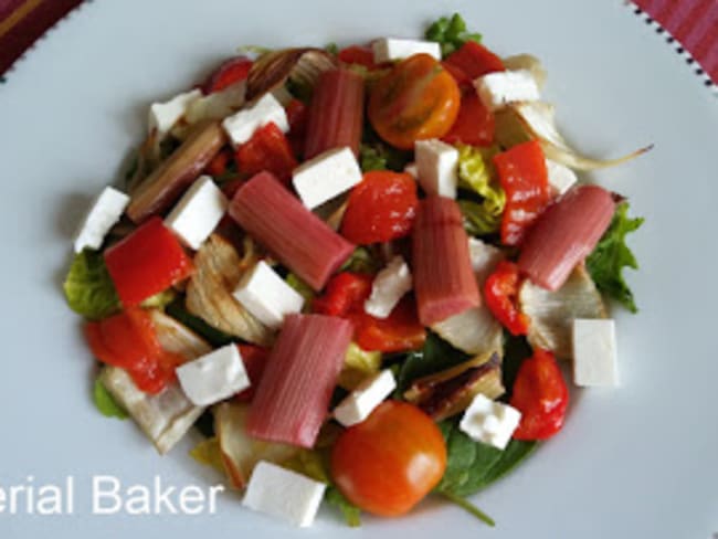 Salade rhubarbe, poivron, fenouil et feta