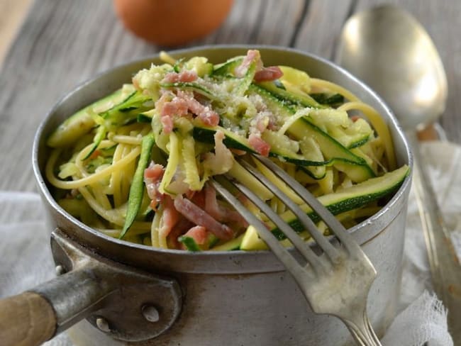 Spaghetti de courgette à la carbonara