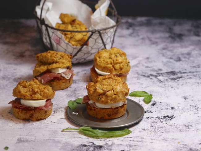 Muffins burger tomate confite jambon mozza