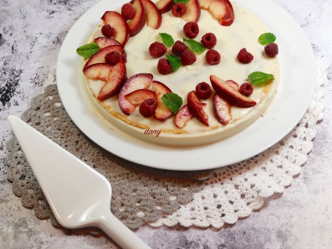 Tarte panna cotta à la compotée de pêches