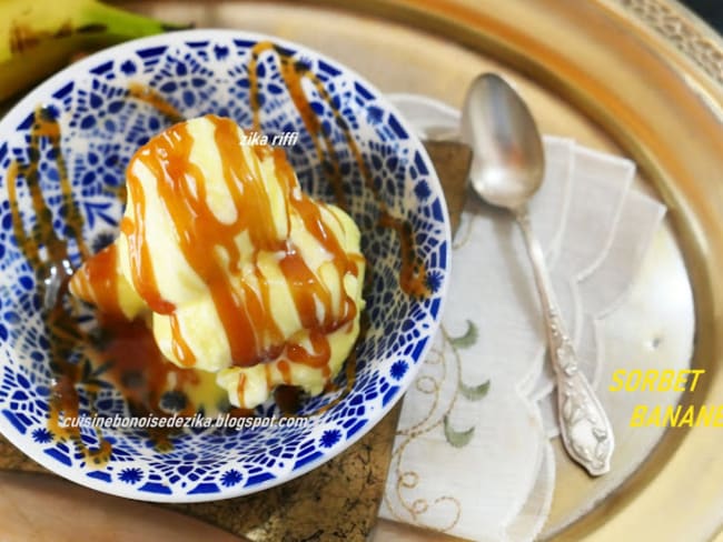 SORBET A LA BANANE AU SAFRAN ET CARAMEL BEURRE SALÉ