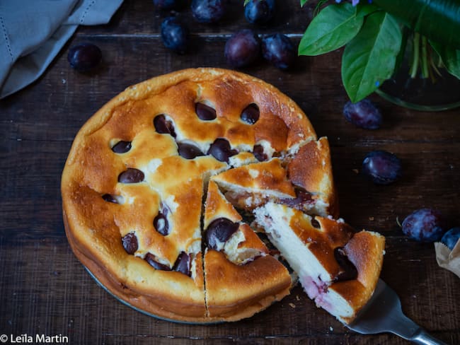 Käsekueche (gâteau au fromage blanc) ultra-léger aux quetsches sans gluten (sans pâte et sans reproche)