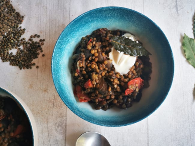 Mijoté de lentilles, tomates et aubergines