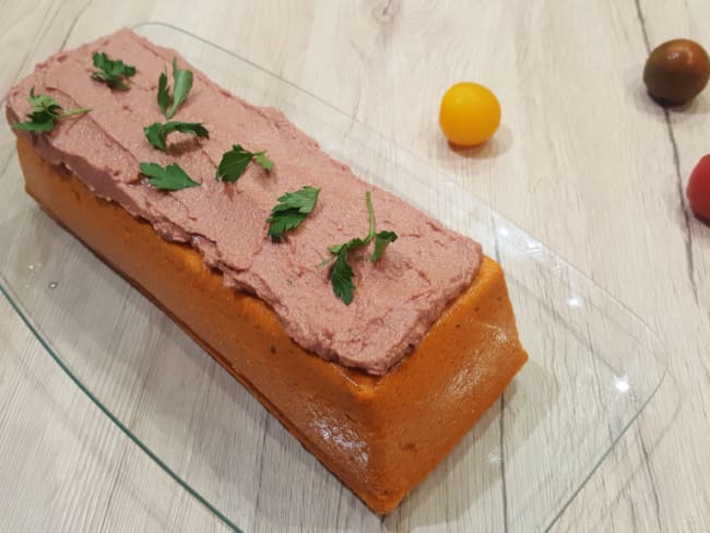 Terrine originale de lentilles corail au houmous de betterave