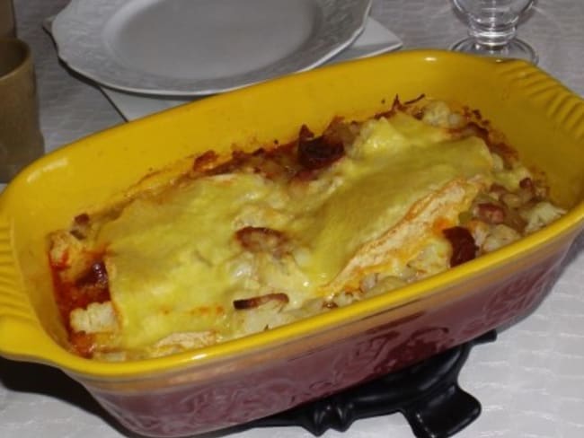 Gratin de chou-fleur au chorizo et reblochon