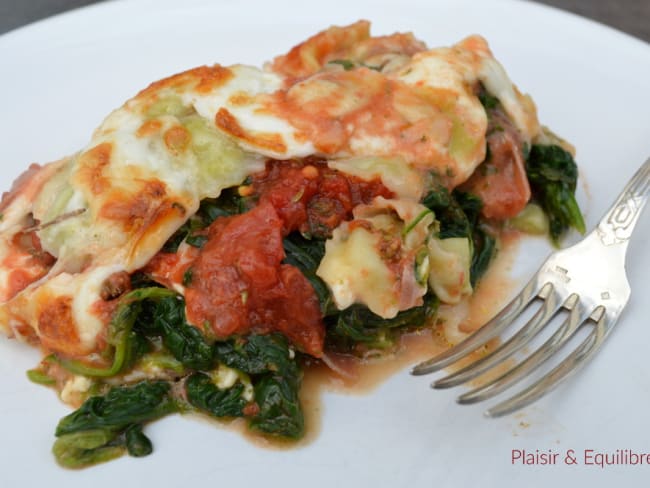 Gratin de ravioles du Dauphiné à la tomate et aux épinards