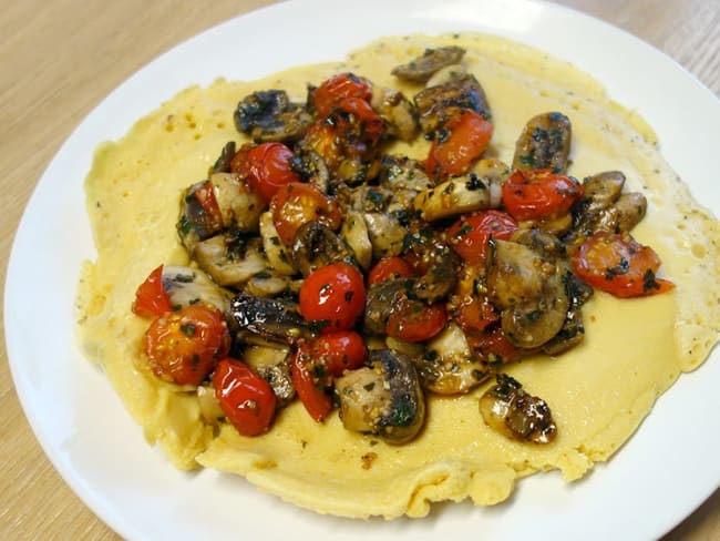 Galette pois chiches poêlée de légumes