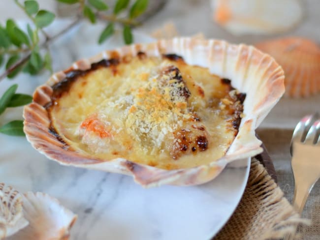 Cassolette de noix de Saint-Jacques dans leur coquille