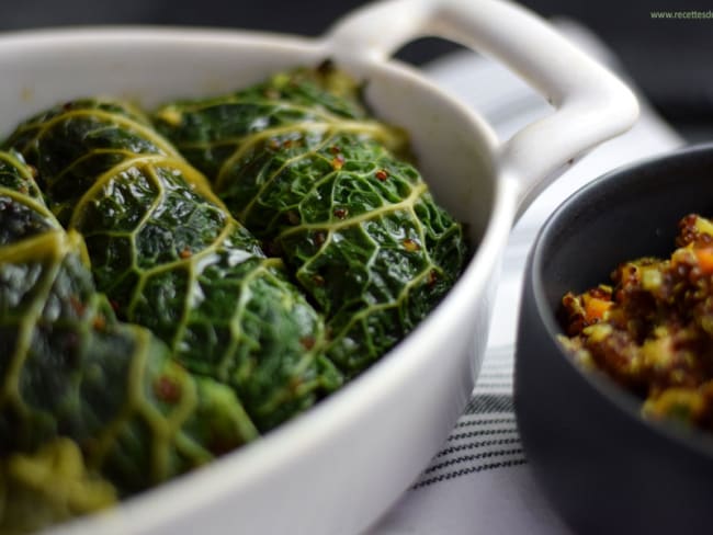 Chou vert farci au quinoa et petits légumes