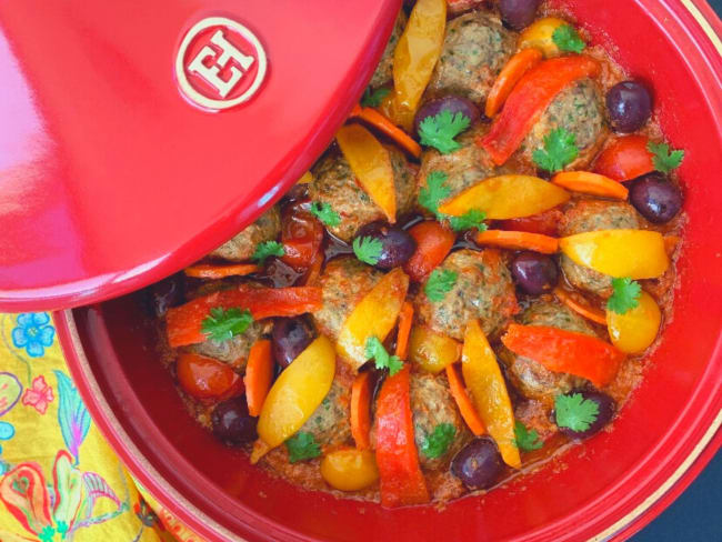 Tajine de boulettes de sardines à l’aubergine grillée