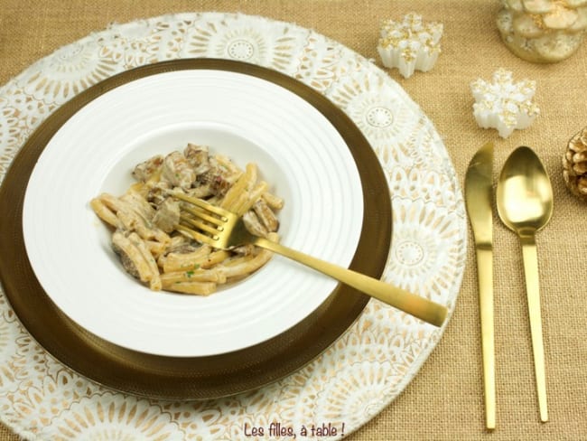 Macaronade au foie gras de canard et aux morilles