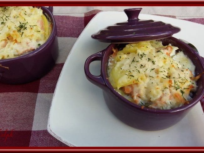 Gratin de pommes de terre aux deux saumons