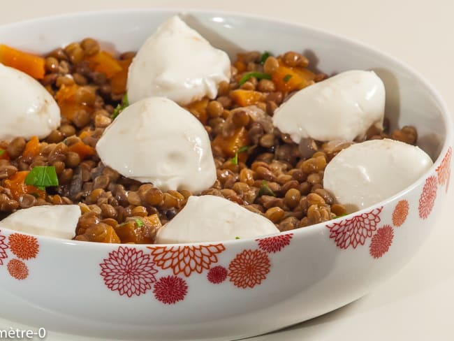 Salade de lentilles au courge butternut et à la mozzarella