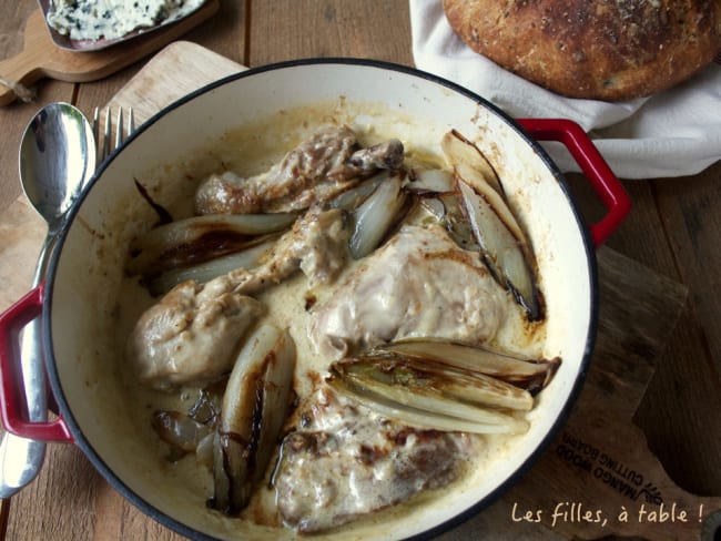 Poulet et endives, sauce roquefort