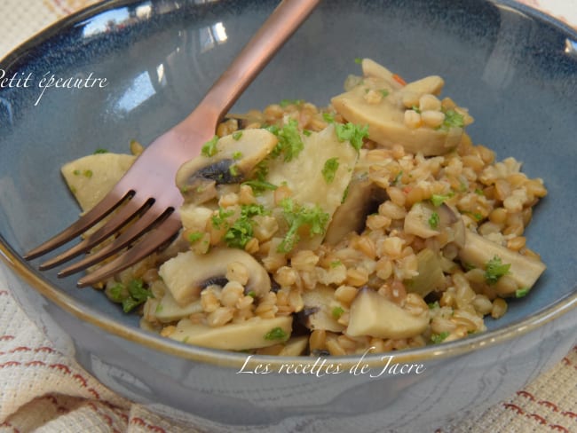 Risotto de petit épeautre, artichaut et champignons