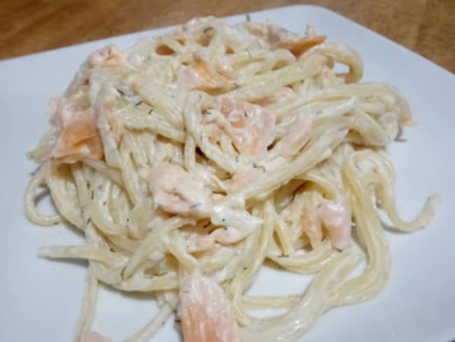 Les spaghettis au saumon fumé