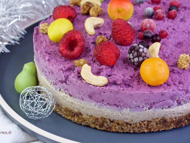 Cheesecake VEGAN pour Noël (châtaignes et fruits rouges)