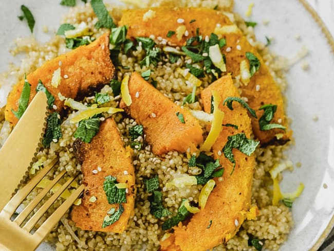 Quinoa courge bleue, citron et sauge