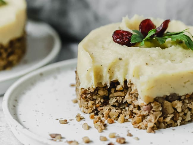 Parmentier de panais, châtaignes et tofu fumé