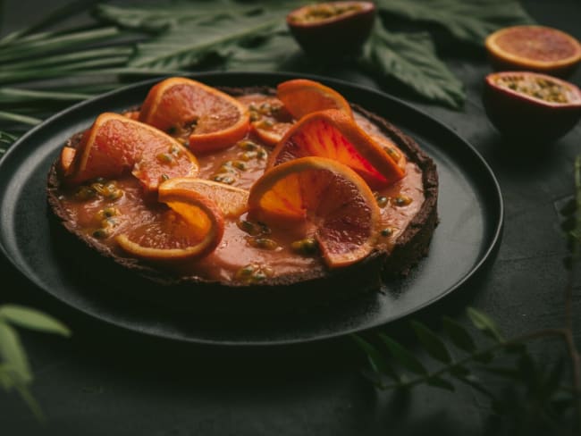 Tarte à l'orange sanguine et fruits de la passion