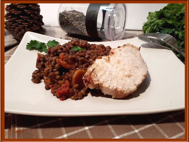 Rôti de porc et lentilles au coulis de tomates au Cookéo