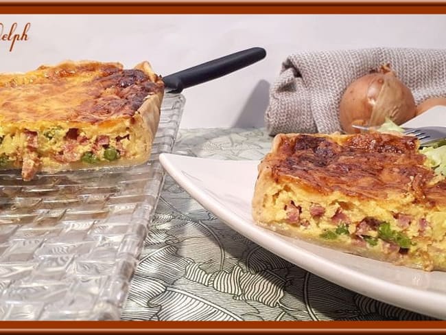 Tarte au jambon, curcuma et petits pois