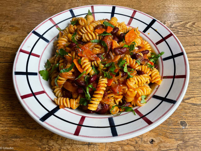 Fusilli aux haricots rouges et à la courge