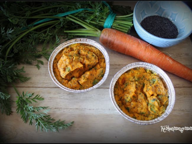 Flan de carottes fanes au cerfeuil et au pavot