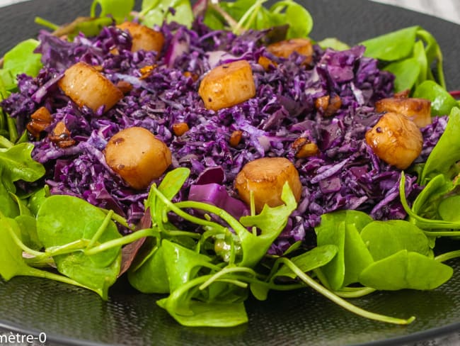 Salade de chou rouge aux noix de pétoncles