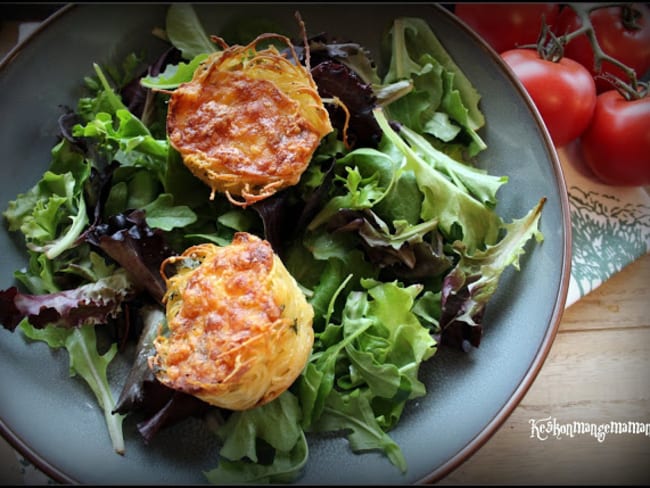 Nid de capellini gratinés à la mozzarella