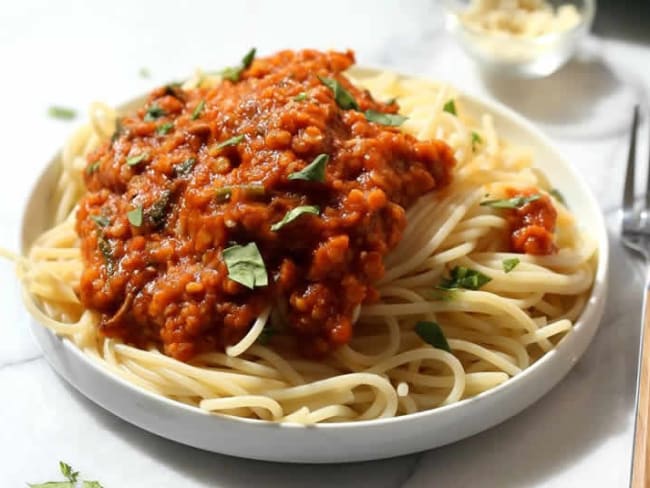 Spaghettis à la bolognaise aux lentilles