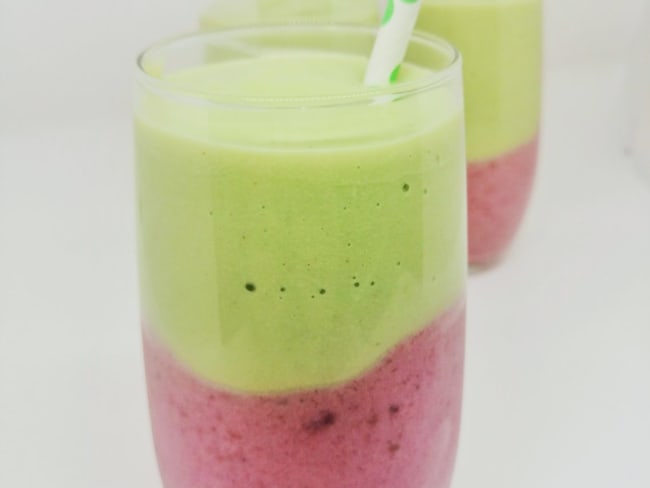 Smoothie Avocat Framboise, deux couleurs