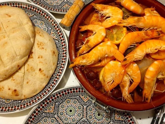 Tajine marocain de poisson et crevettes