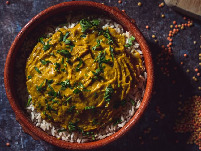 Dal makhani de pois cassés, carottes et patate douce au lait de coco