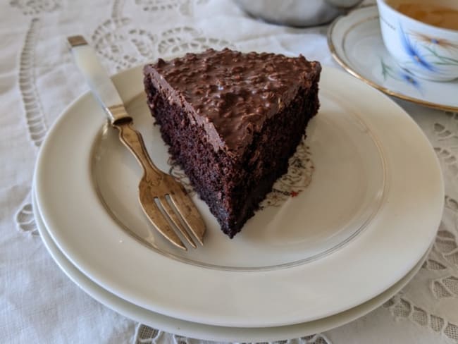 Gâteau au chocolat, ganache pralinée