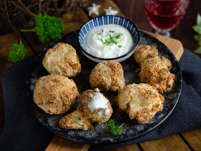 Wings de chou-fleur, crème au parmesan et chapelure