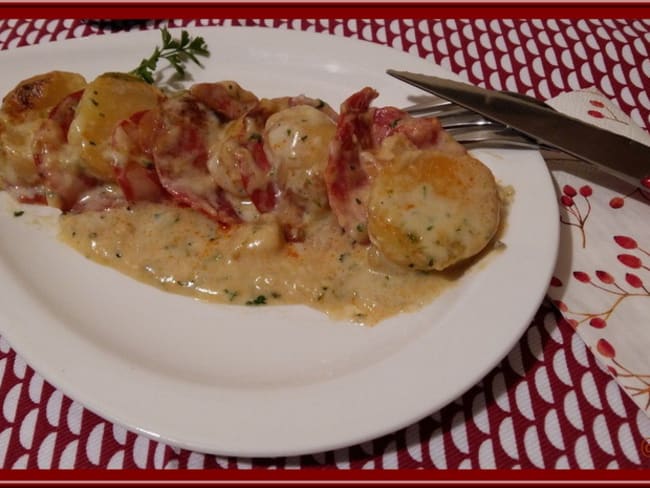 Gratin de pommes de terre et chorizo à la fourme persillée