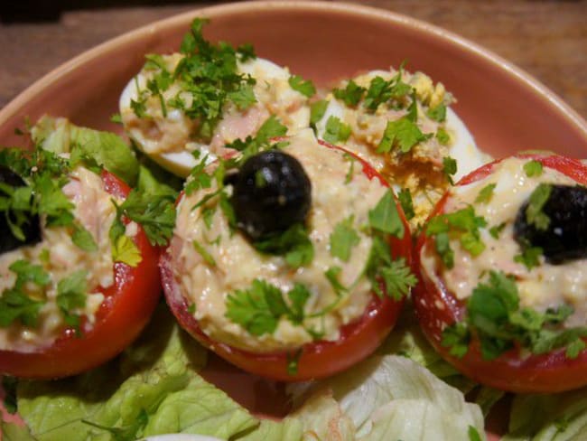 Recette tomates farcies au thon, œufs durs et mayonnaise