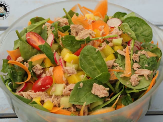 Salade d'épinards croquante au thon