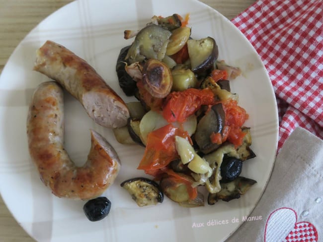 Saucisse de Toulouse et légumes au four