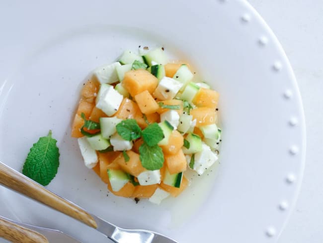 Tartare de melon, vinaigrette menthe et miel