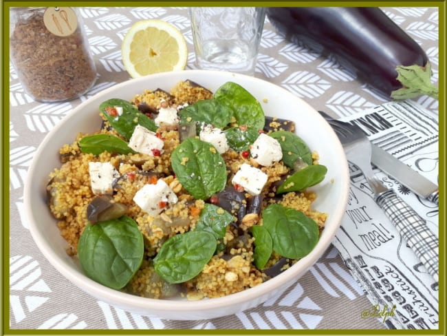 Salade d’aubergines aux céréales et saveurs orientales