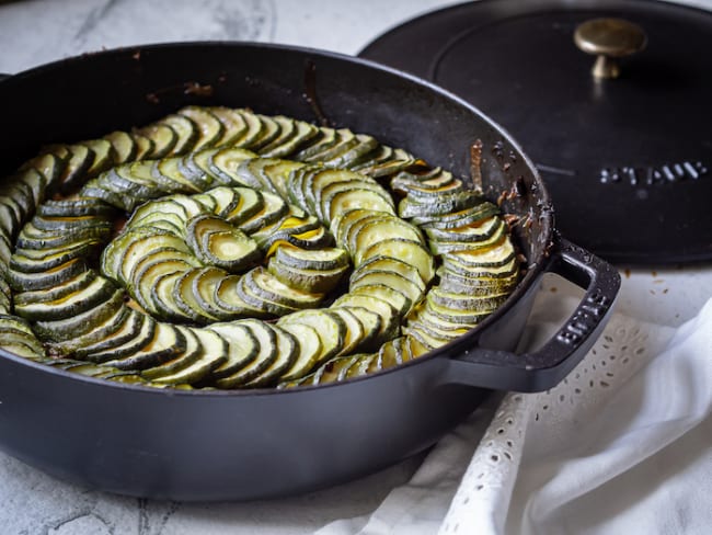 Tian de courgettes alsacien, pommes de terre et champignons