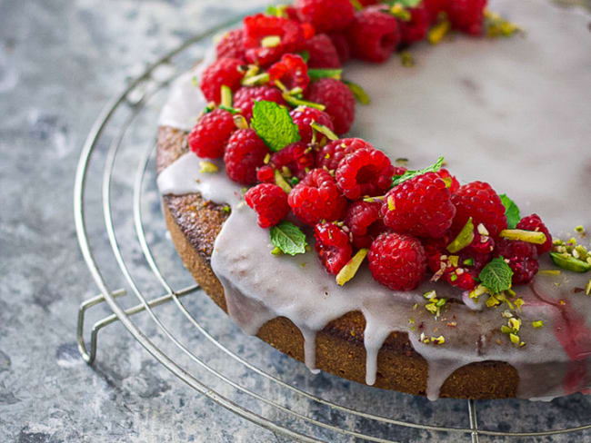 Gâteau pistaches et framboises