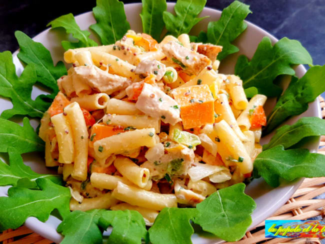 Salade de macaronis à la volaille colorée et parfumée