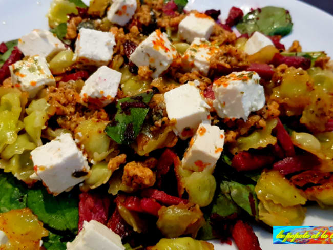 Salade de pousses d’épinards aux ravioles grillées