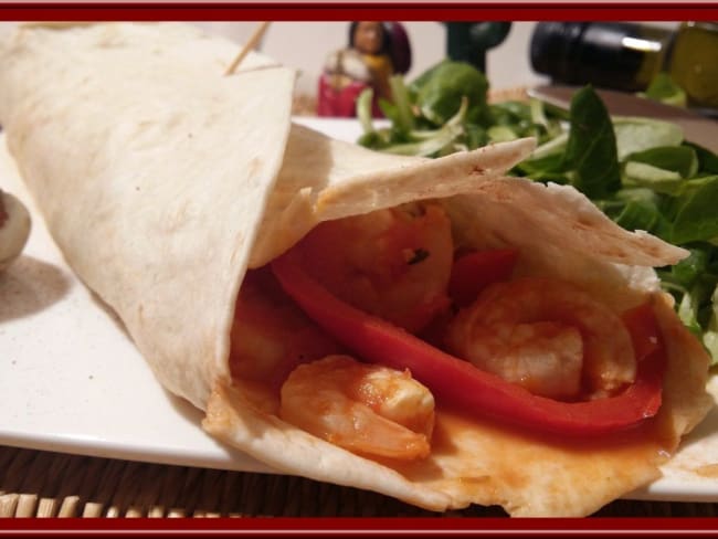 Fajitas aux crevettes et poivrons