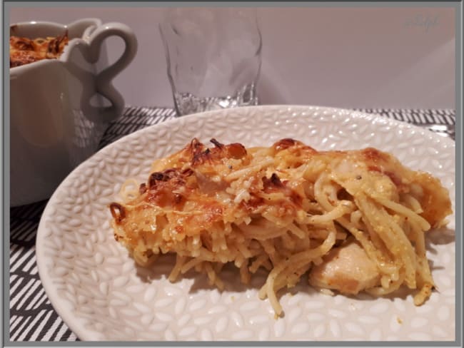 Gratin de spaghetti au poulet