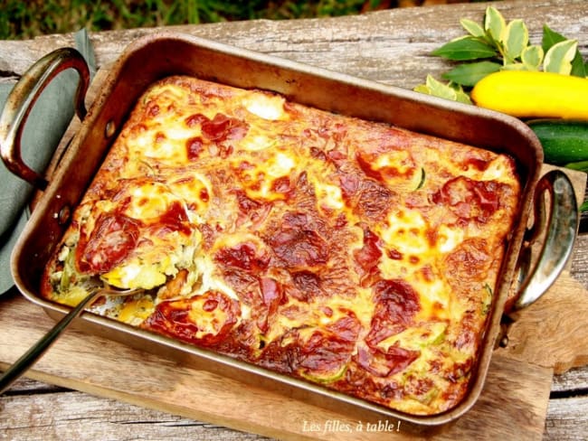 Clafoutis aux courgettes, scamorza blanche et coppa