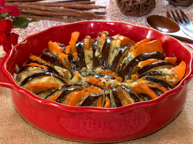 Tian d'aubergine et patate douce à la fourme d'Ambert